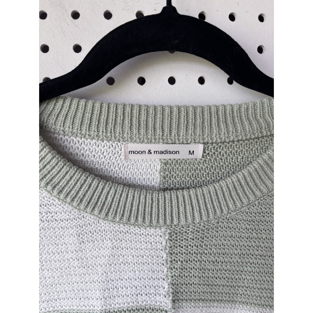 Moon And Madison Checkered Colorblock Cropped Sweater Women's M Cotton Acrylic - Picture 2 of 6